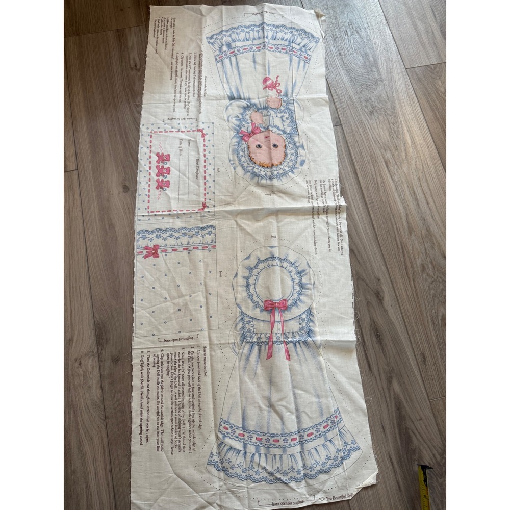 Vintage Cranston Print Works Rock-A-Bye Baby Cut Sew Doll Fabric Panel VIP Blue